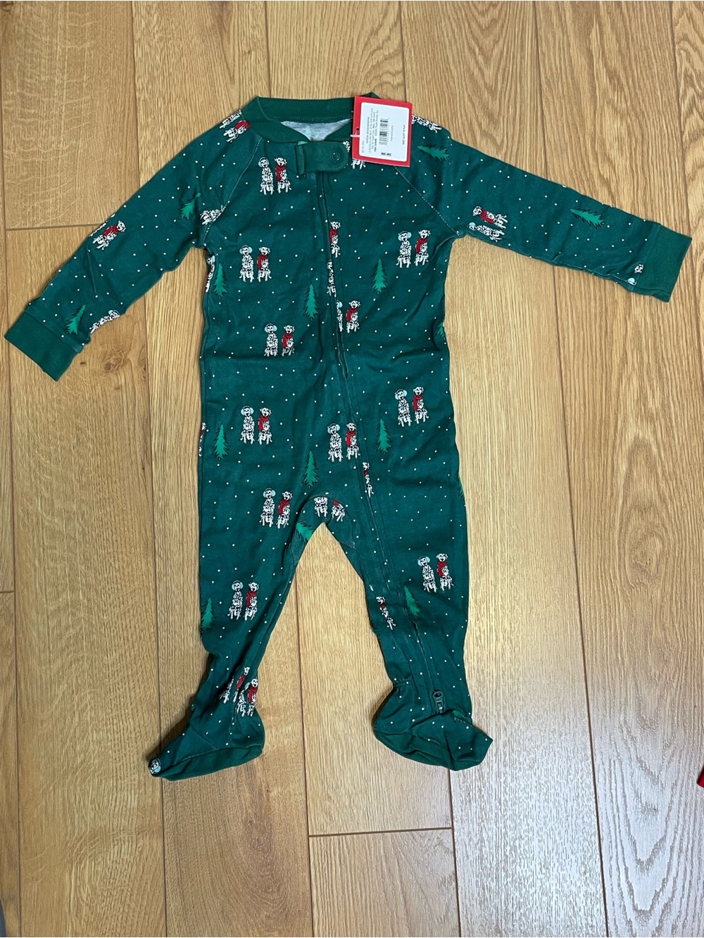 Wondershop Dark Green Holiday Print Footed One-Piece